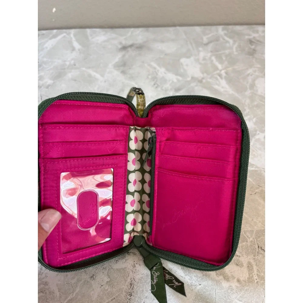 Vera Bradley All In One Crossbody Wallet Wristlet Green Pink Floral Quilted - Picture 5 of 8